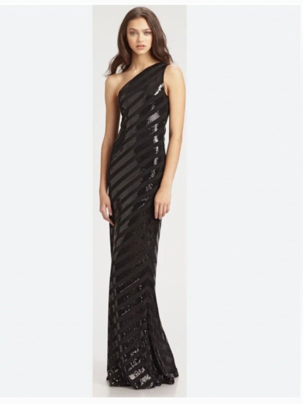 David Meister Black striped sequins One shoulder Dress size 4 - never worn
